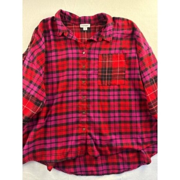 Plaid Button-Down Shirt By Studio Park Size 2X Red & Pink Checkered Pattern - Picture 1 of 4